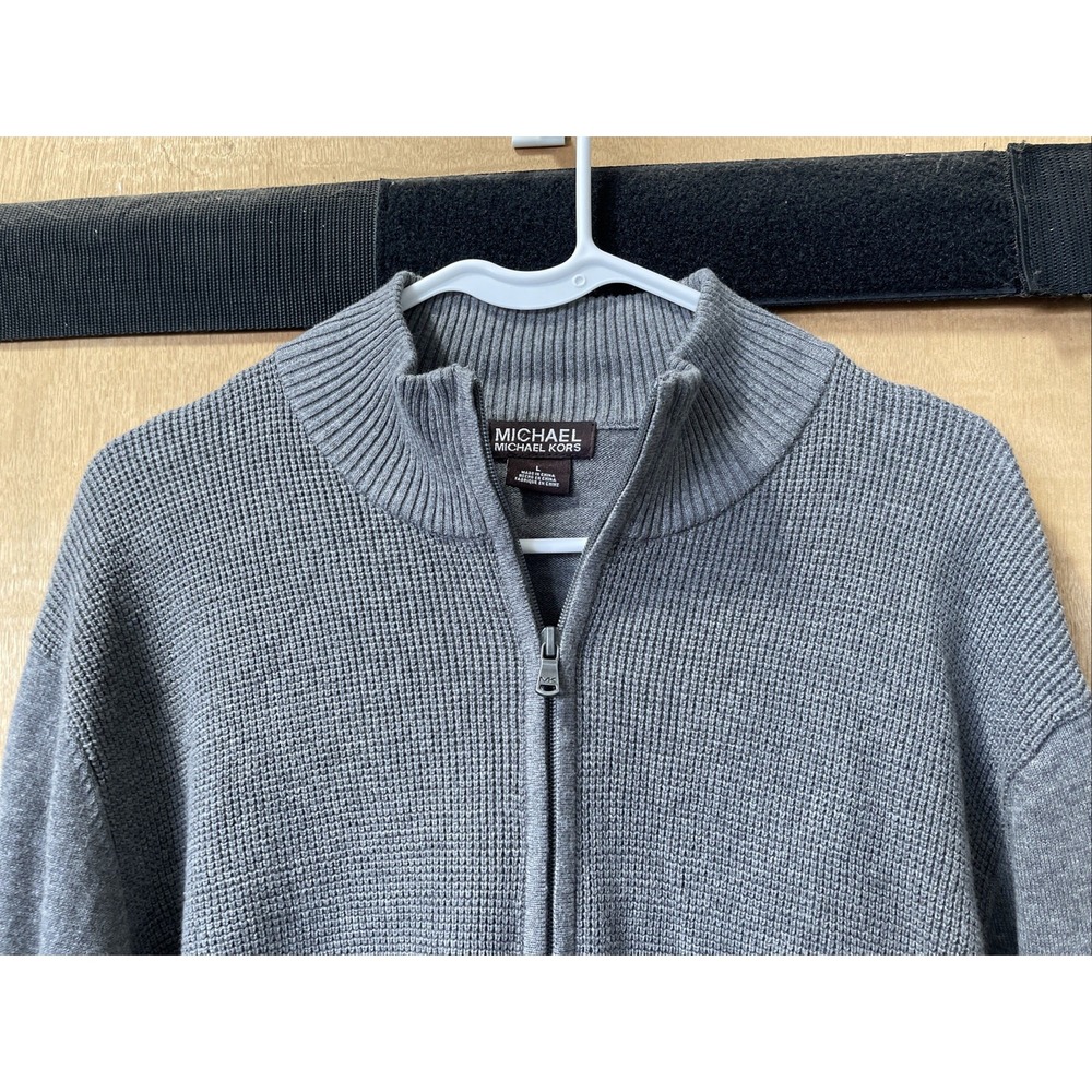Mens Michael Kors‎ Waffle Knit Pullover 1/4 Zip Long Sleeve Gray Cotton Size LG